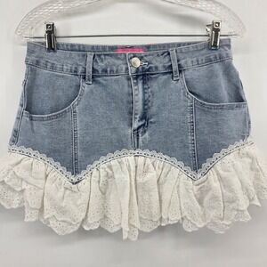 Sugar Thrillz Blue Denim Eyelet Lace Ruffle Mini Skirt Med Dolls Kill Coquette
